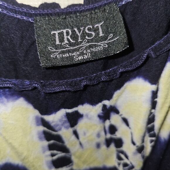 TRYST by Matthew Peasant Tie Dye Blouse Womens Small Purple Yellow Bohemian Chic - Picture 3 of 6